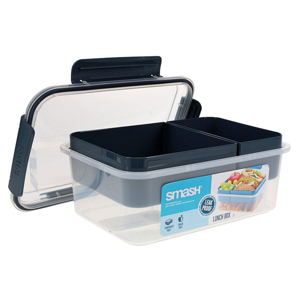 Smash Leak-Proof 2L Lunch Box with Sandwich and Snack Tray