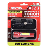 Dekton Rechargeable LED Torch | 100lm | Metallic Red