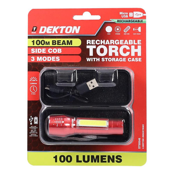 Dekton Rechargeable LED Torch | 100lm | Metallic Red