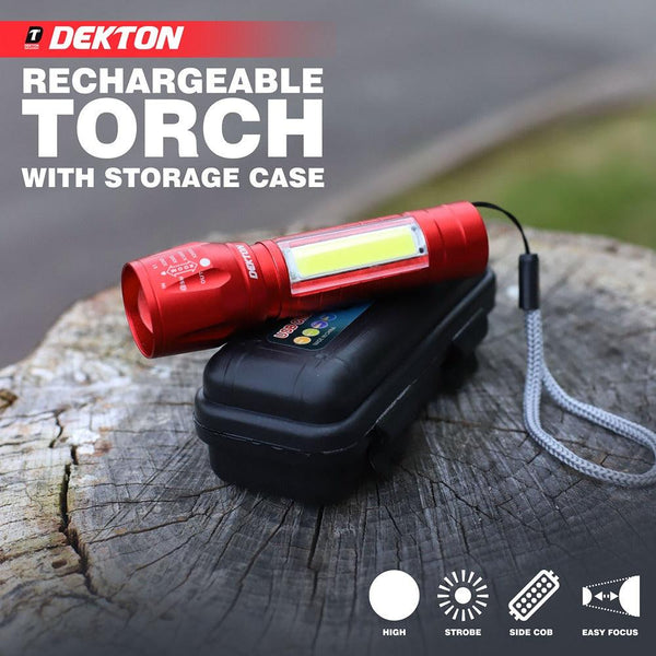 Dekton Rechargeable LED Torch | 100lm | Metallic Red