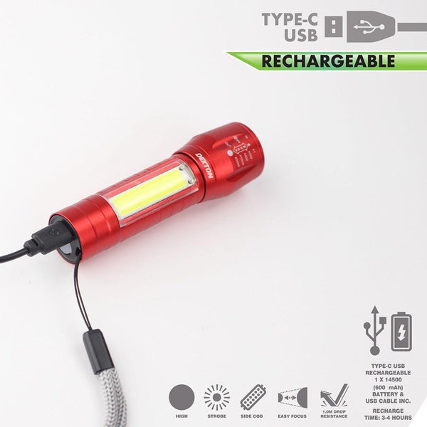 Dekton Rechargeable LED Torch | 100lm | Metallic Red