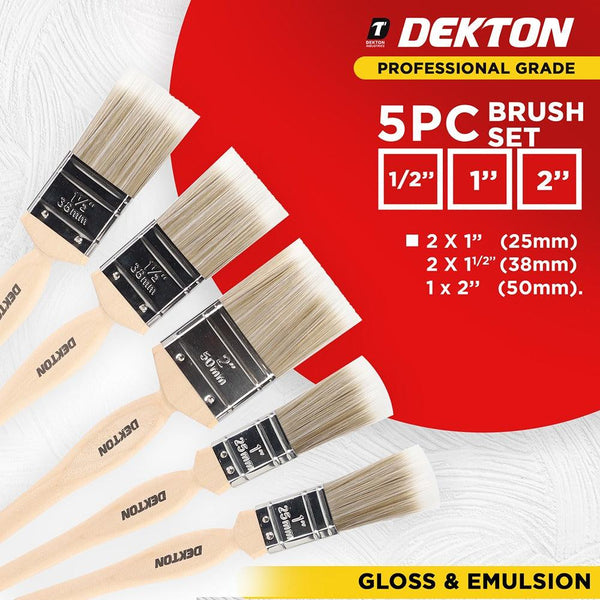 Dekton 5pc Pro Paintbrush Set | Varied Widths 50mm, 38mm, 25mm