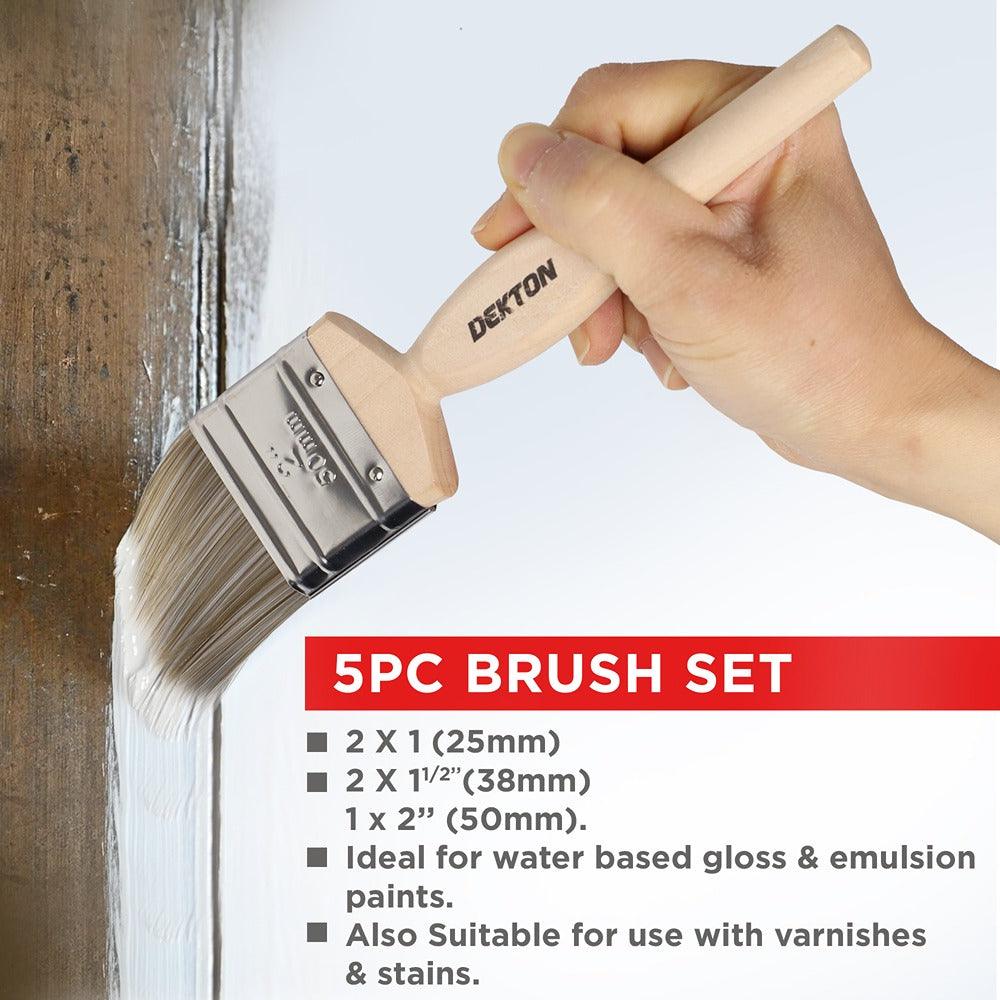 Dekton 5pc Pro Paintbrush Set | Varied Widths 50mm, 38mm, 25mm