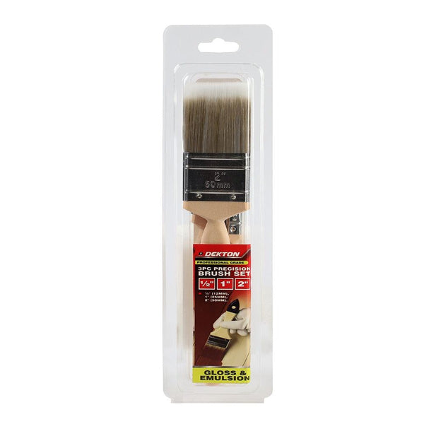 Dekton Pro Precision 3pc Brush Set | Synthetic Bristles, 1-2 Inch Sizes