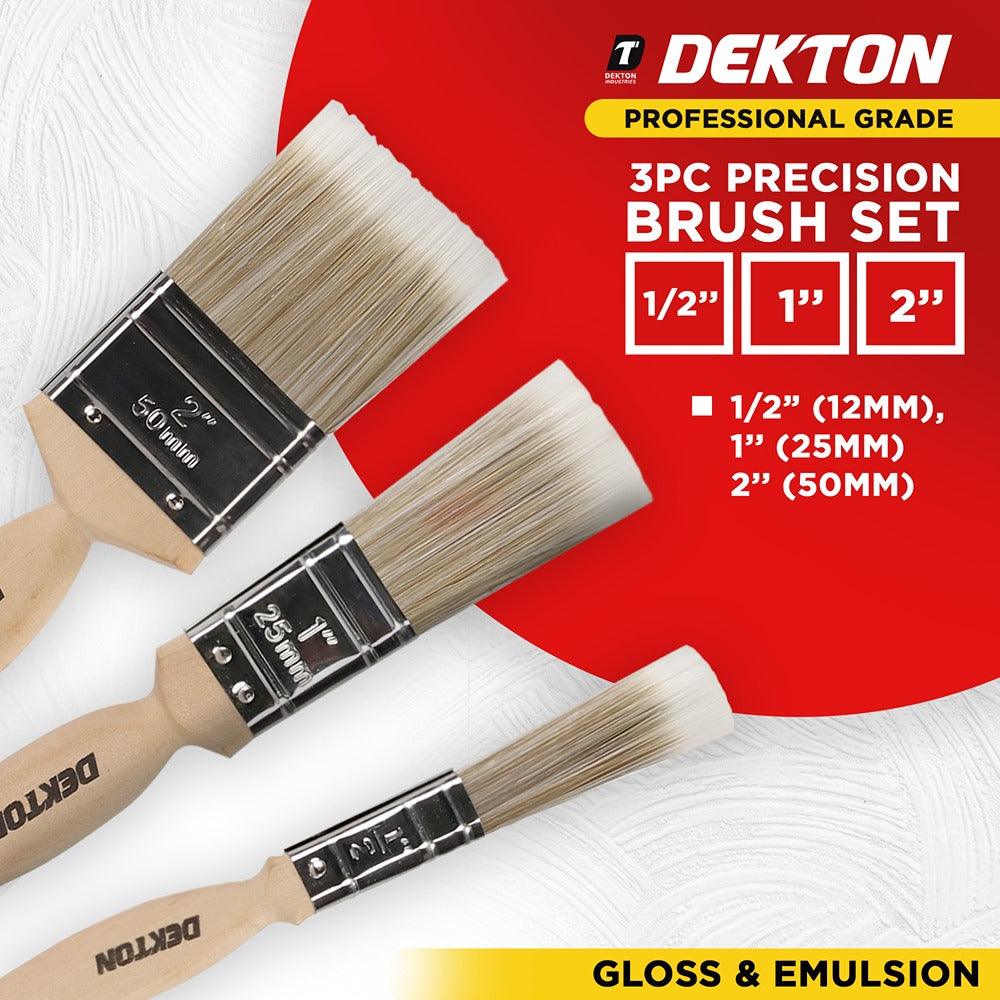 Dekton Pro Precision 3pc Brush Set | Synthetic Bristles, 1-2 Inch Sizes