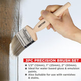Dekton Pro Precision 3pc Brush Set | Synthetic Bristles, 1-2 Inch Sizes