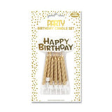Gold Spiral Happy Birthday Cake Candles | Pack of 6, with Holders