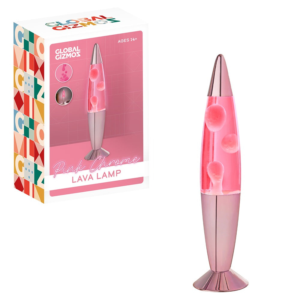 Global Gizmos Lava Lamp Pink Rose Gold Chrome 16in | Pink Wax, Warm Ambient Glow