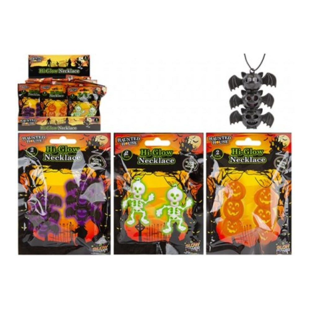 Halloween Glow-in-the-Dark Necklaces - Pack of 2, Assorted Designs