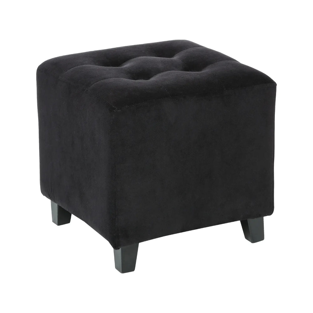 Atmosphera Velvet Cube Footstool | Black, Deep Tufted, Upholstered