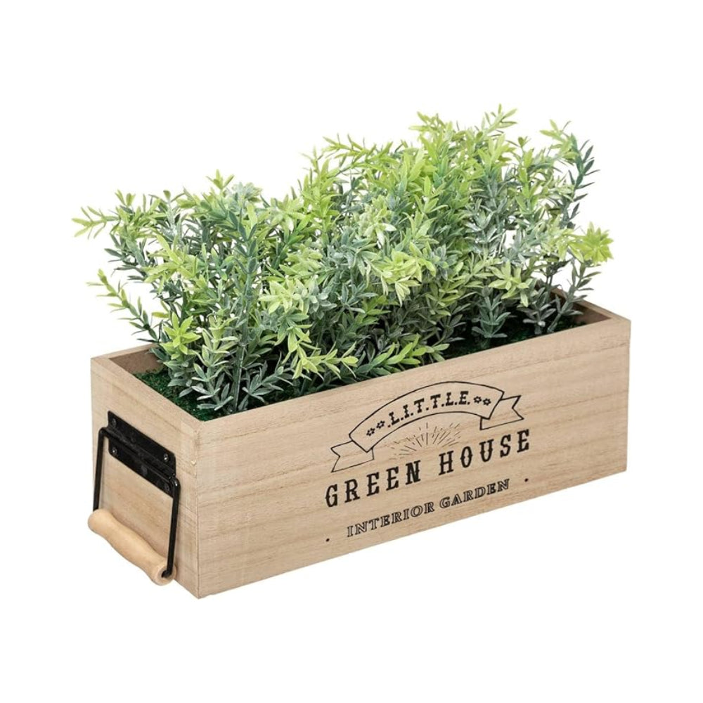 Atmosphera Decorative Houseplant in Wooden Planter | 25.5cm, Handles