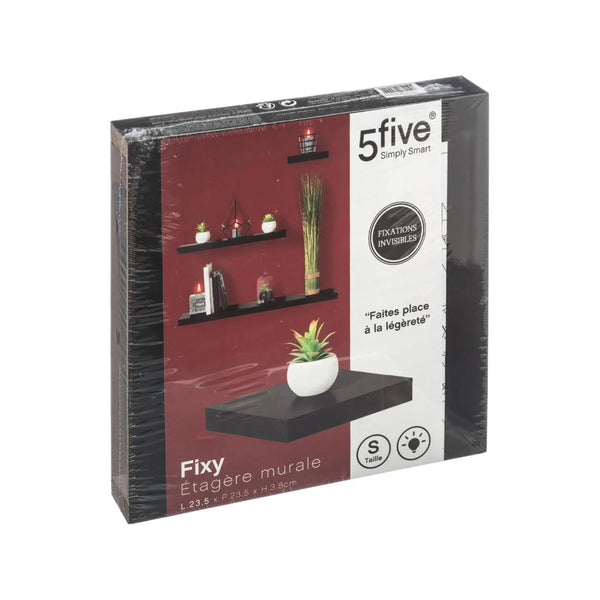 5FIVE Fixy Black Floating Wall Shelf | 23.5 x 23.5 x 3.8cm, Invisible Fixings