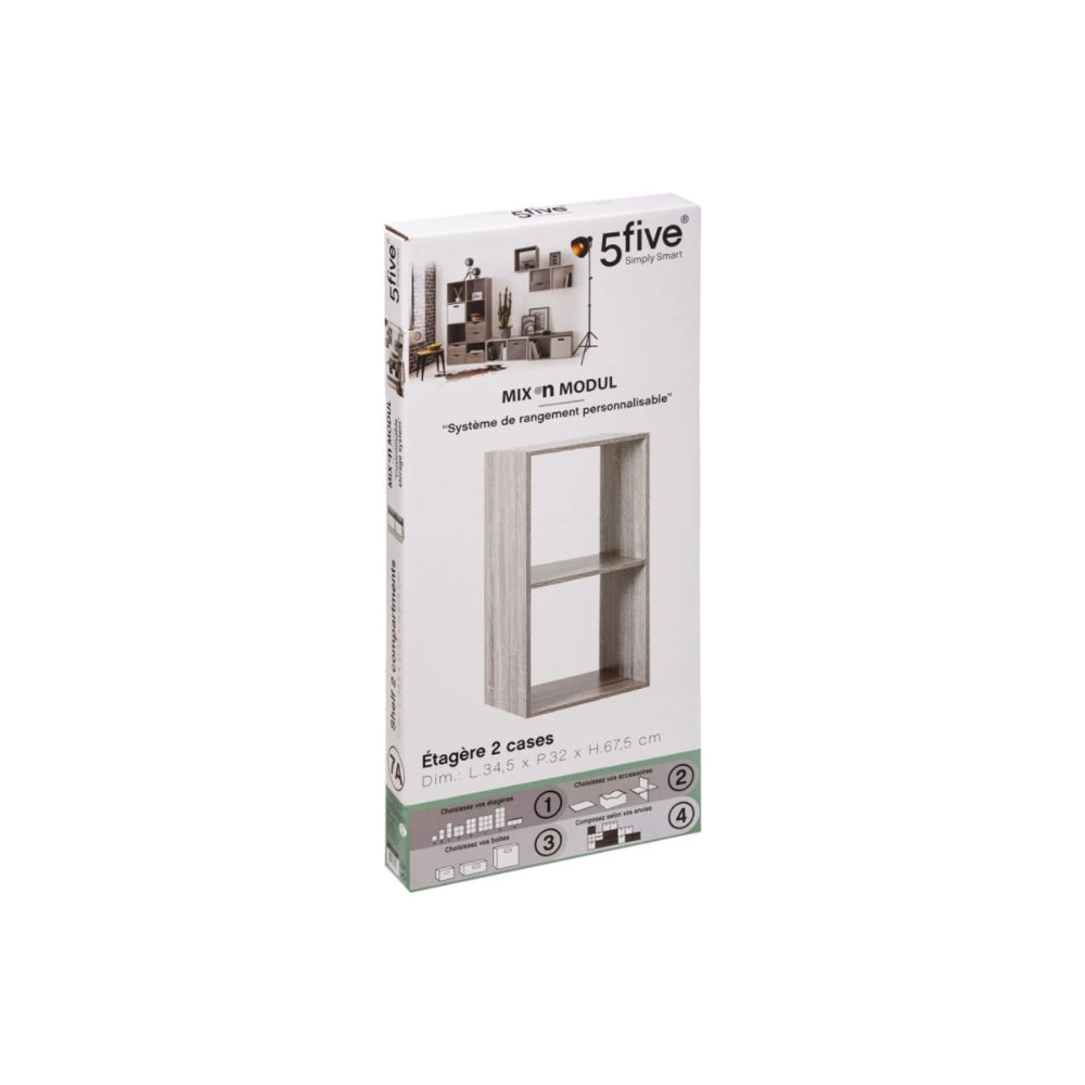 5FIVE Mix 'n Modul 2-Cube Shelf Unit | Grey, 34.5 x 32 x 67.5cm