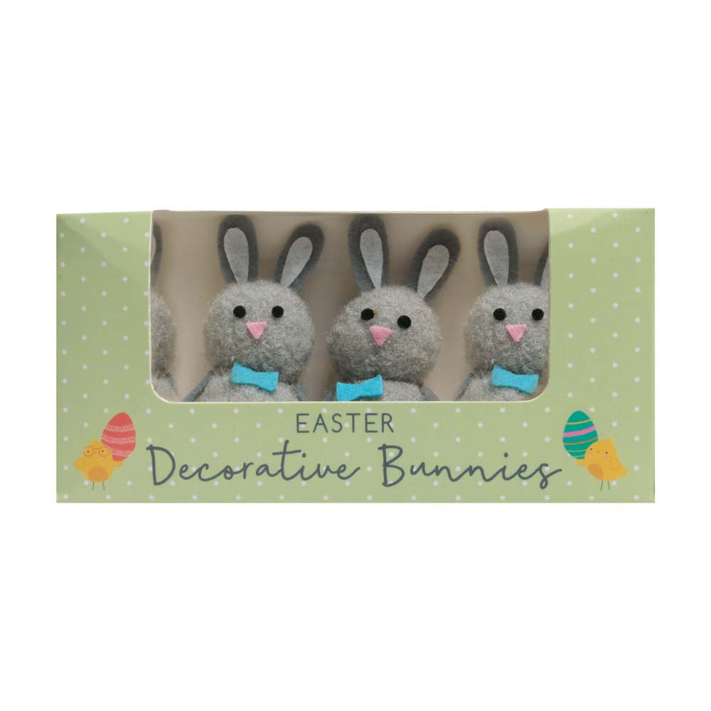 Tallon Pack of Four Easter Bunny Ornaments | Neutral Grey, Bow-Ties