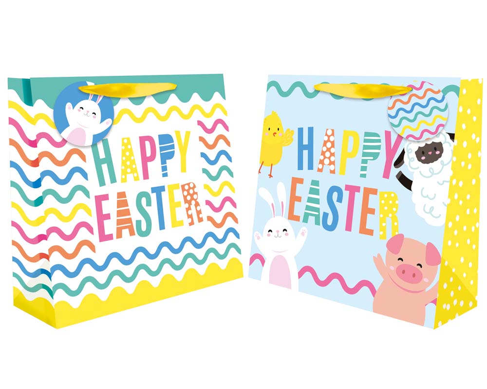 Tallon Gift Bag - Large Square Easter | Happy Easter, Ribbon Handles, Wide Base