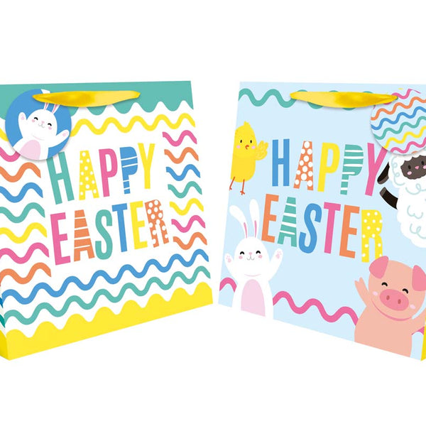 Tallon Gift Bag - Large Square Easter | Happy Easter, Ribbon Handles, Wide Base