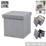 Urban Living Cord Foldable Storage Seat | Grey Ribbed Velvet | 38 x 38 x 38 cm