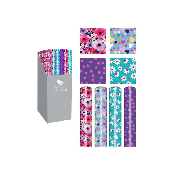 Gift Wrap Roll Feminine Designs Gift Wrapping Paper | 3m, Assorted Prints