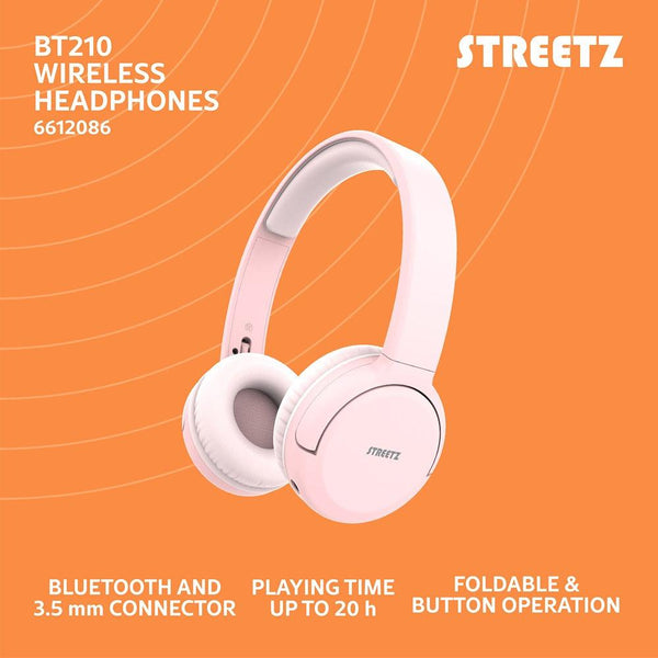 Streetz Bluetooth Headphone | Pink | 20 Hours Playtime
