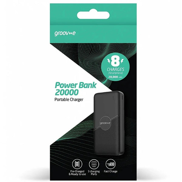 Groov-e 20,000 mAh Power Bank | Three Ports, Fast Charge, LED Indicators