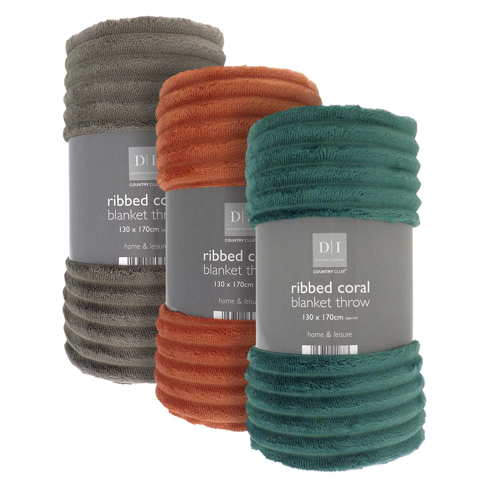 Country Club Ribbed Plush Throw Blanket | 130 x 170cm, Winter