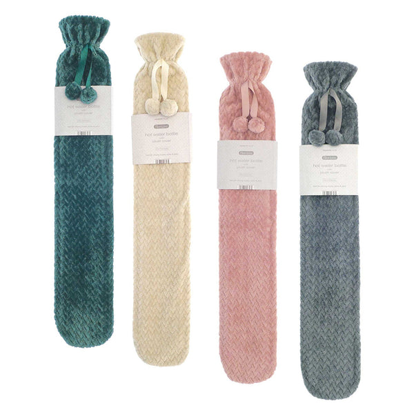 Country Club Extra-Long Jacquard Plush Hot Water Bottle | Removable Cover