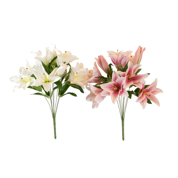 Lily Bush 2 Assorted Colours 51cm | Artificial Flower Bunch