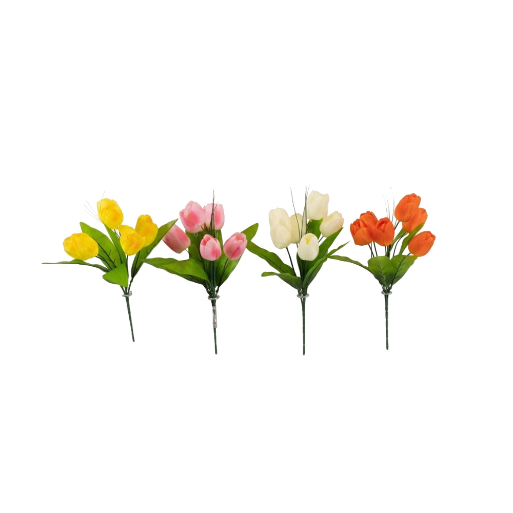 Artifical Tulip Bush with Grass 4 Assorted Colours
