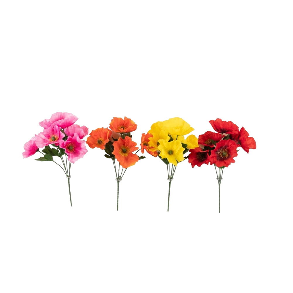 Poppy Bush 4 Assorted Colours | Artificial Flowers Bunch