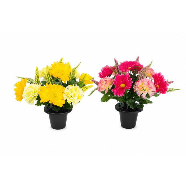 Carnation and Foxtail Artificial Grave Pot - Assorted Colours