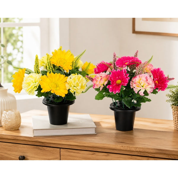 Carnation and Foxtail Artificial Grave Pot - Assorted Colours
