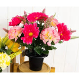 Carnation and Foxtail Artificial Grave Pot | Assorted Colours, Black Pot