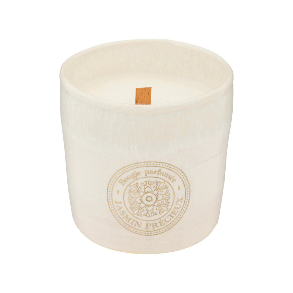 Atmosphera Jasmine Ceramic Pot Scented Candle | 350g, Wooden Wick
