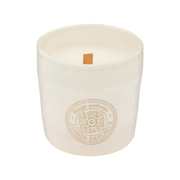 Atmosphera Jasmine Ceramic Pot Scented Candle | 350g, Wooden Wick