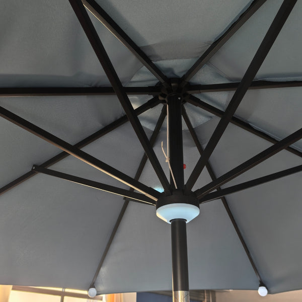 Octagon LED Parasol Dusty Blue | 3m