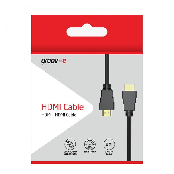 Groov-e 2 Metre - Black HDMI Cable | 4K @ 30Hz, Gold-Plated, Slim Plug