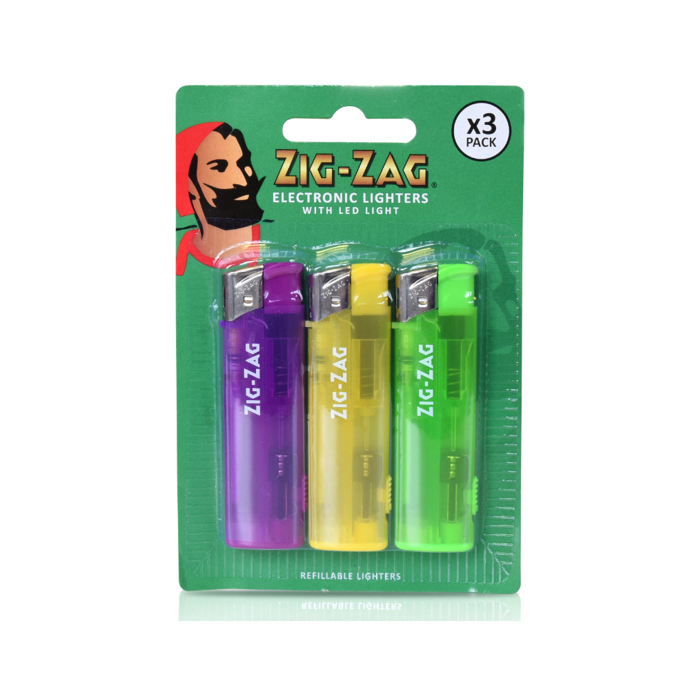 Zig-Zag LED Lighters | Pack of 3, Refillable, Assorted Colours