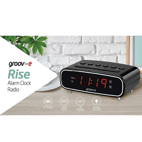 Groov-e Groove Alarm Clock Radio | Large Red LED, Dual Alarm, FM Radio