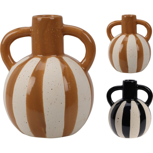 Small Ceramic Vase with Ears | 12.5cm Striped Design
