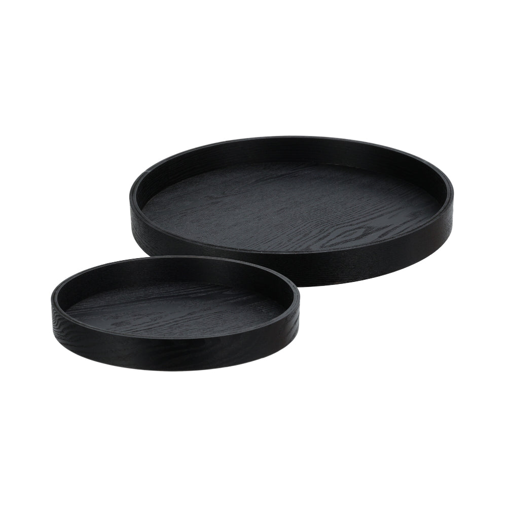 Black Wooden Serving Tray Set | Set of 2 Pieces, Black Wood Kit