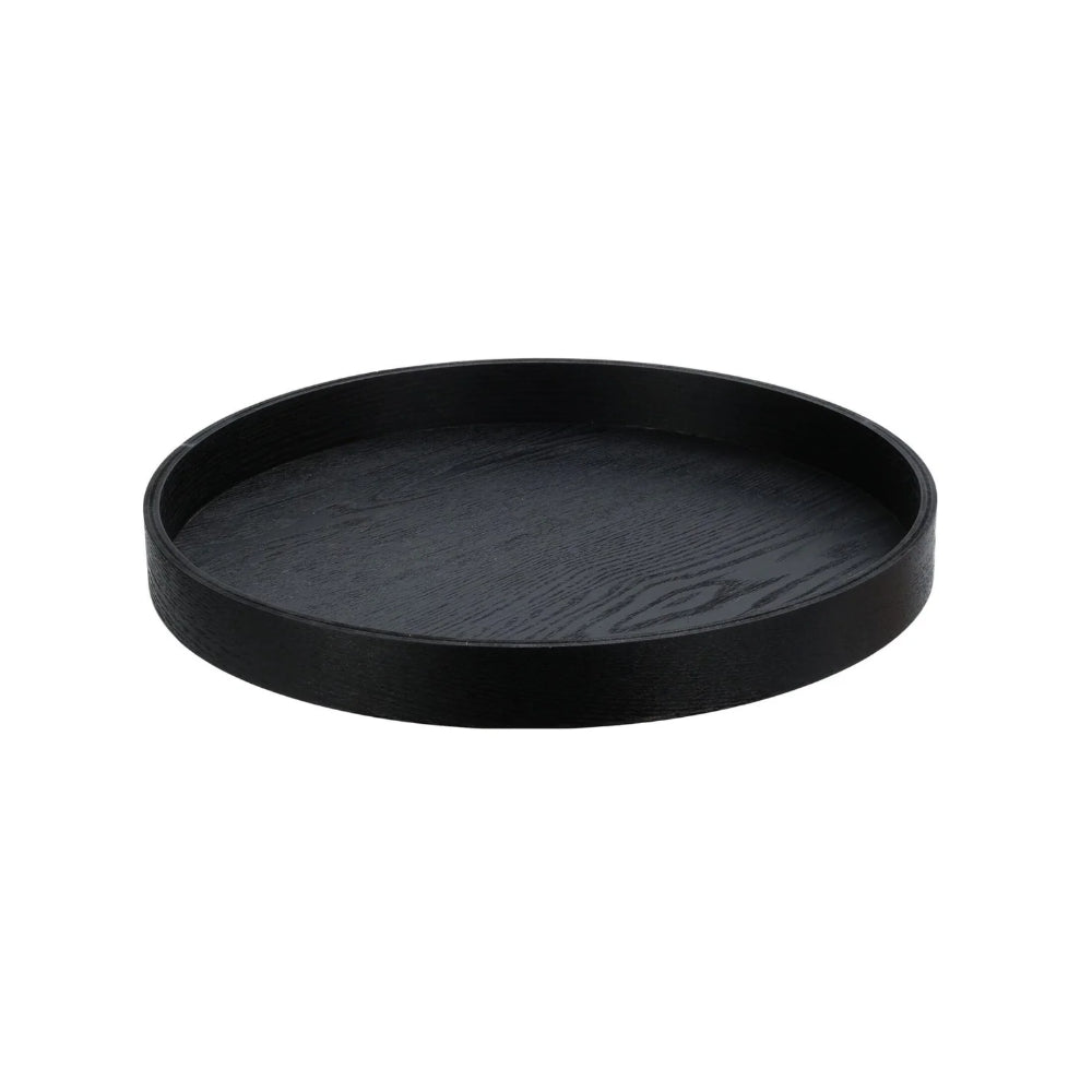 Large Round Black Wooden Serving Tray | Black Finish, Large Size