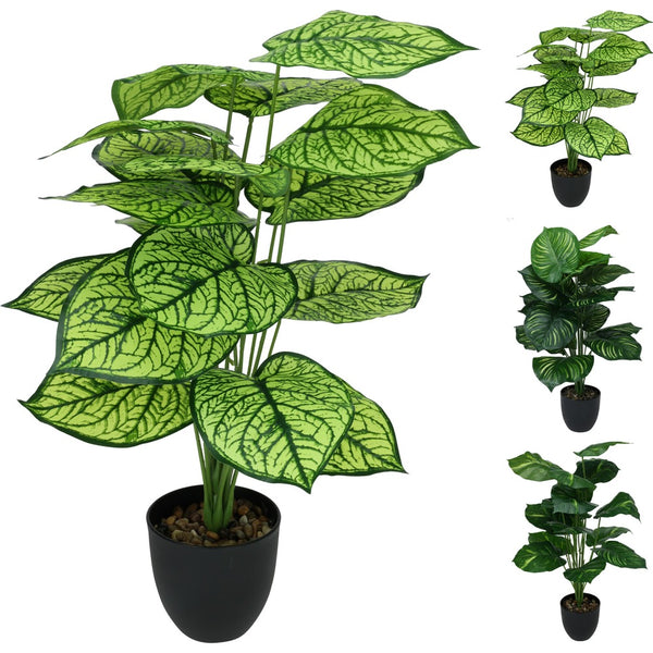 Faux Leaf Plant in Black Pot | 66cm Tall Indoor Decoration