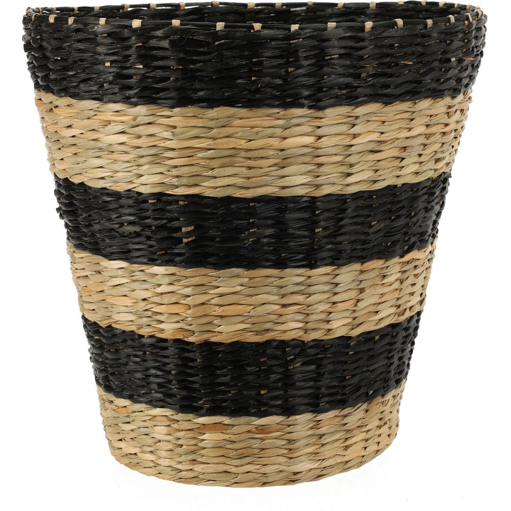 Natural Woven Basket with Black Stripes | 24cm Height Storage