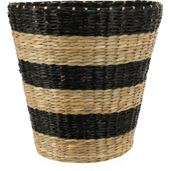 Natural Woven Basket with Black Stripes | 24cm Height Storage