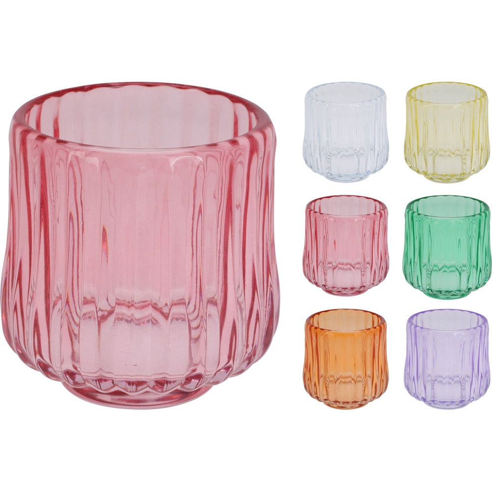 Coloured Glass Tealight Holders | Six Assorted Colours