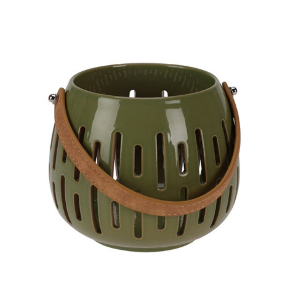 Ceramic Lantern with PU Handle - 12cm