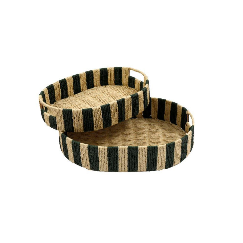 Cabana Stripe Woven Tray Set | Set of 2, Cabana Stripe Design