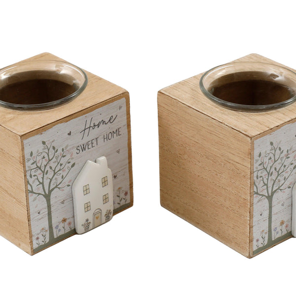 SIL Rustic Wooden Candle Holder | 8x8cm House Design