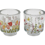 SIL Floral Print Glass Candle Holder | 8.5cm
