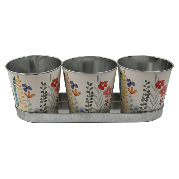 SIL Hand-Painted Floral Metal Planters - Set of 3 - 12cm